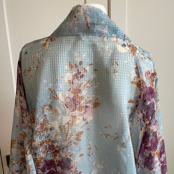 Lovestitch LS Sheer Tunic Length Open Front Tie Floral Kimono Style Top Blue S - Picture 9 of 11